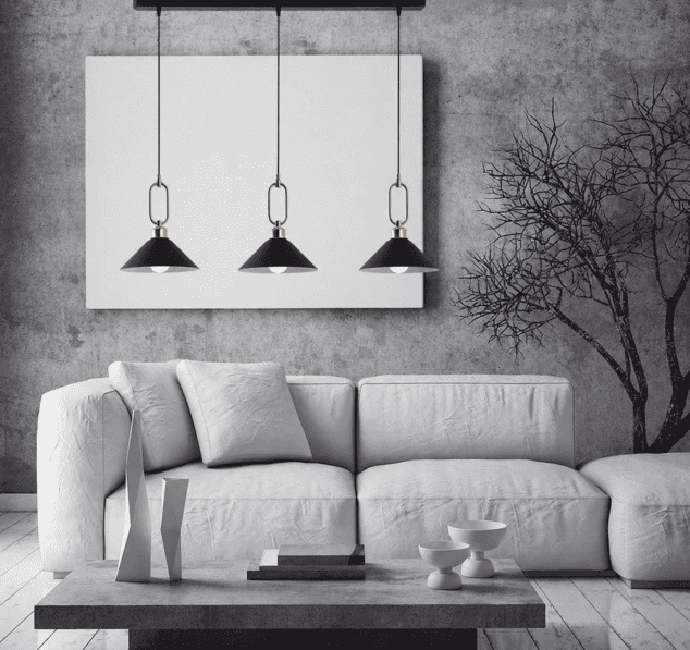 Lámpara de techo colgante decorativa en living moderno con iluminación cálida y diseño elegante para el hogar